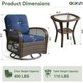 Aoxun 3 Pieces Patio Furniture Set, Patio Swivel Rocker Chairs Set of 2, Wicker Outdoor Bistro Set with Rocking Chair, Thickened Cushions and Table for Porch (Blue)