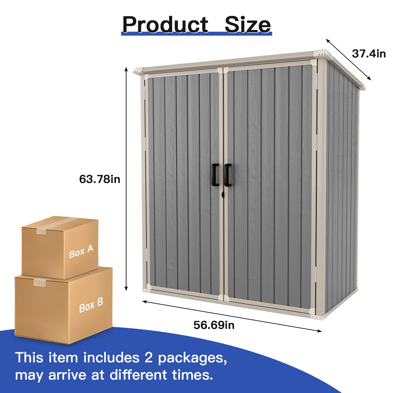 5.0' X 3.1' Resin Outdoor Shed with Base Frame, Plastic Shed with Lockable Door, for Garden, Ptaio, Backyard, Gray