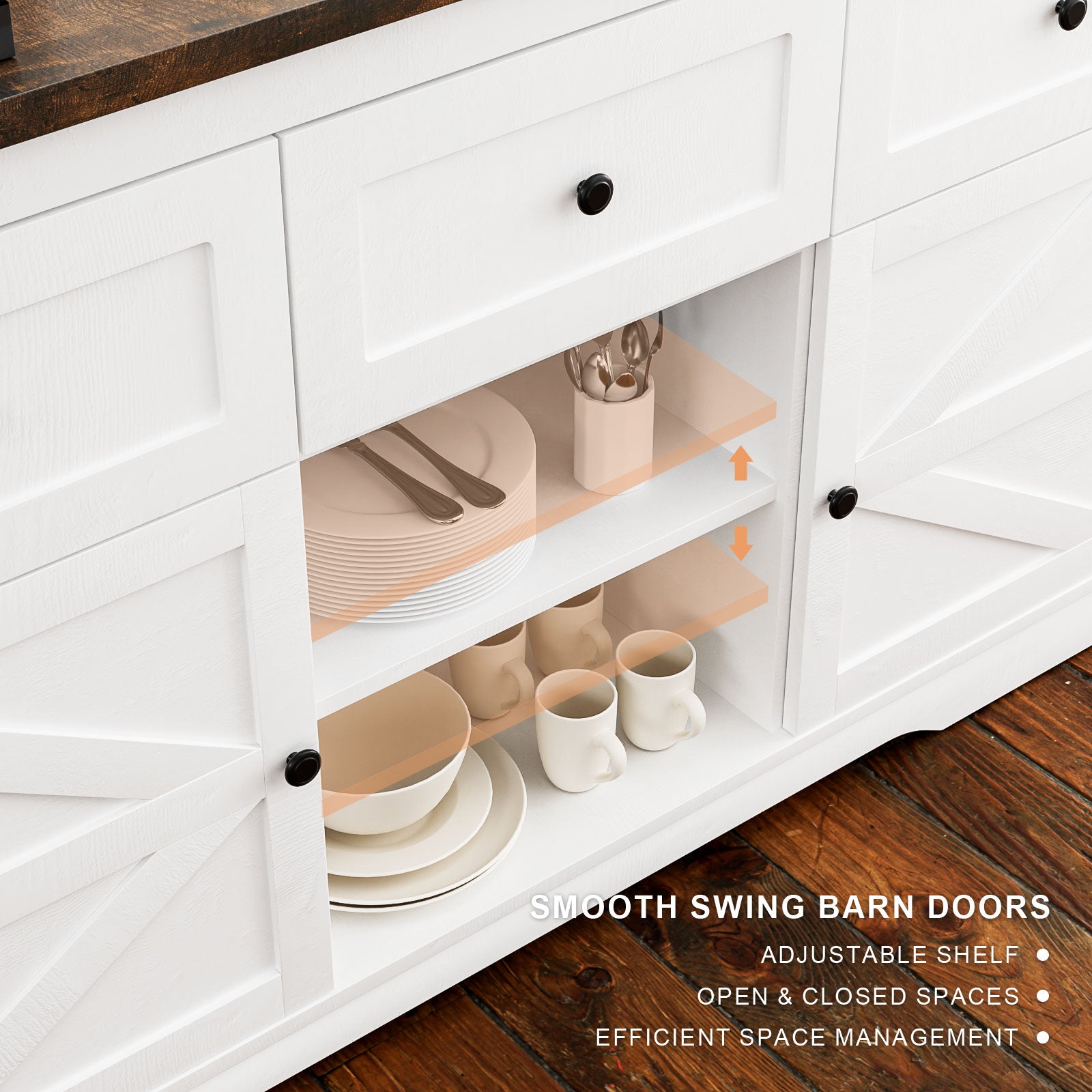 Oneinmil Storage Entryway Table, Farmhouse Sideboard Buffet with 3 Drawers & 2 Doors, Adjustable Shelves Cabinet for Living Dinning Room, White