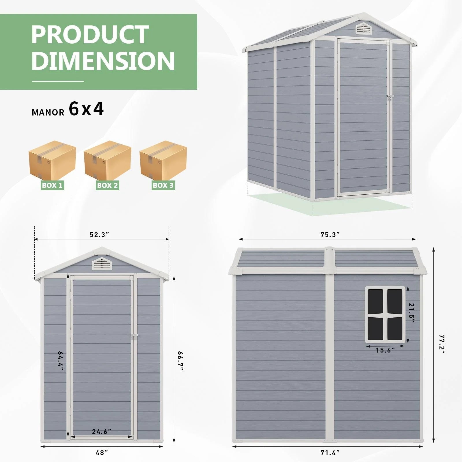 6.3’x4.4’ Resin Outdoor Storage Shed with Base Frame, Plastic Outdoor Sheds with Lockable Door and Window for Backyard, Patio, Lawn