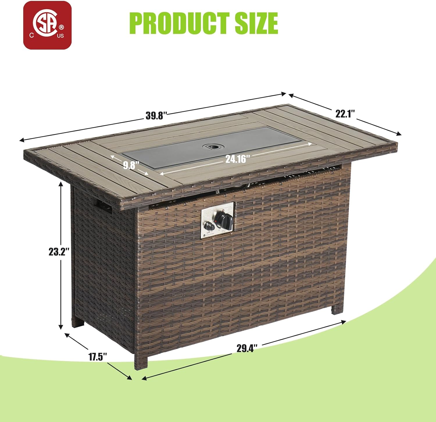 40" Wicker Propane Fire Pit Table, 50,000 BTU