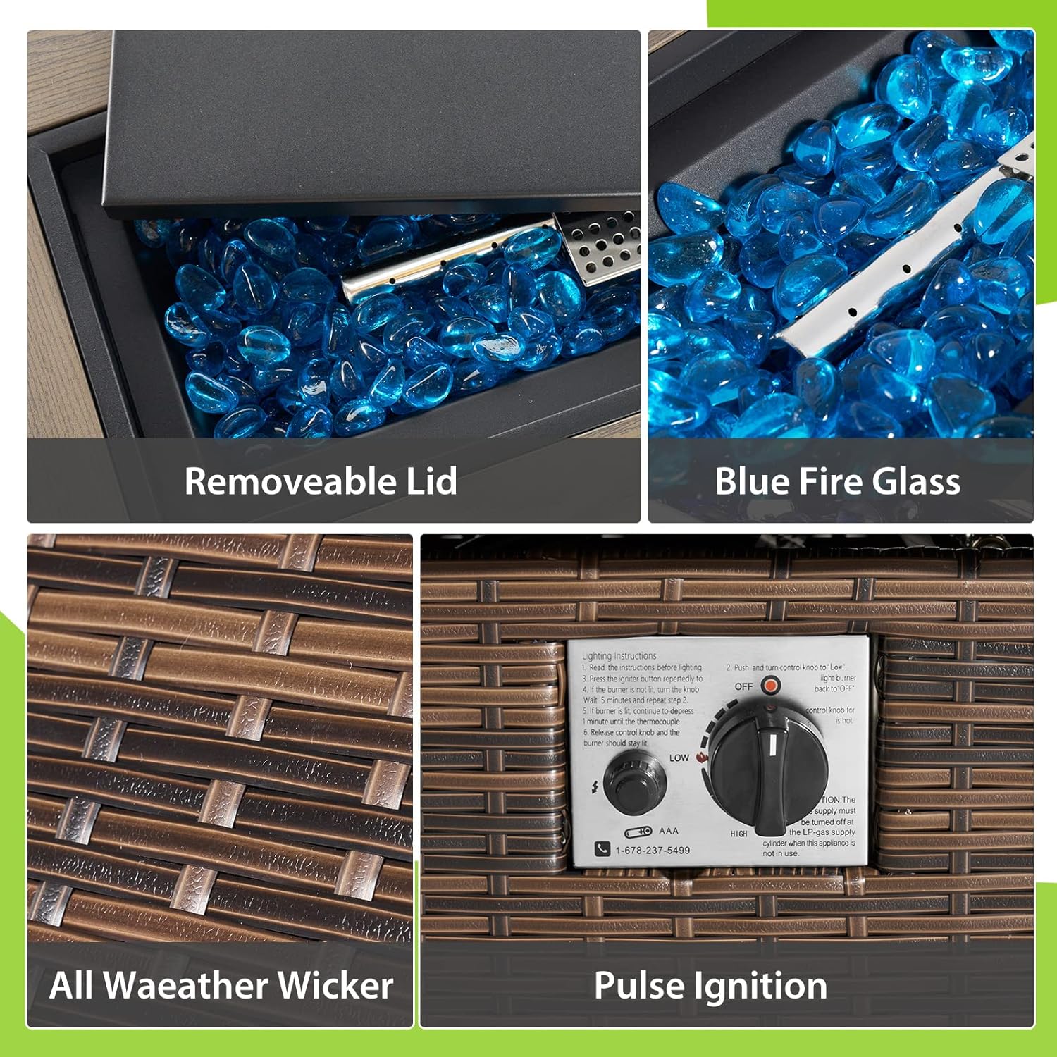 40" Wicker Propane Fire Pit Table, 50,000 BTU