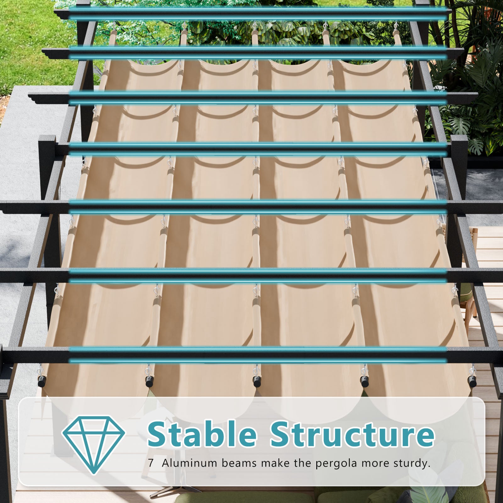 20'x10' Outdoor Retractable Pergola, with Sun-Proof Canopy, Patio Metal Pergolas Gazebos for Backyards, Gardens, Patios, Beige