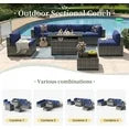 Aoxun 8 Piece Patio Furniture Set with 44” Fire Pit Table Wicker Rattan Outdoor Sectional Sofa Set with Coffee Table and 4” Thickened Cushions, Blue (Waterproof Cover Included)