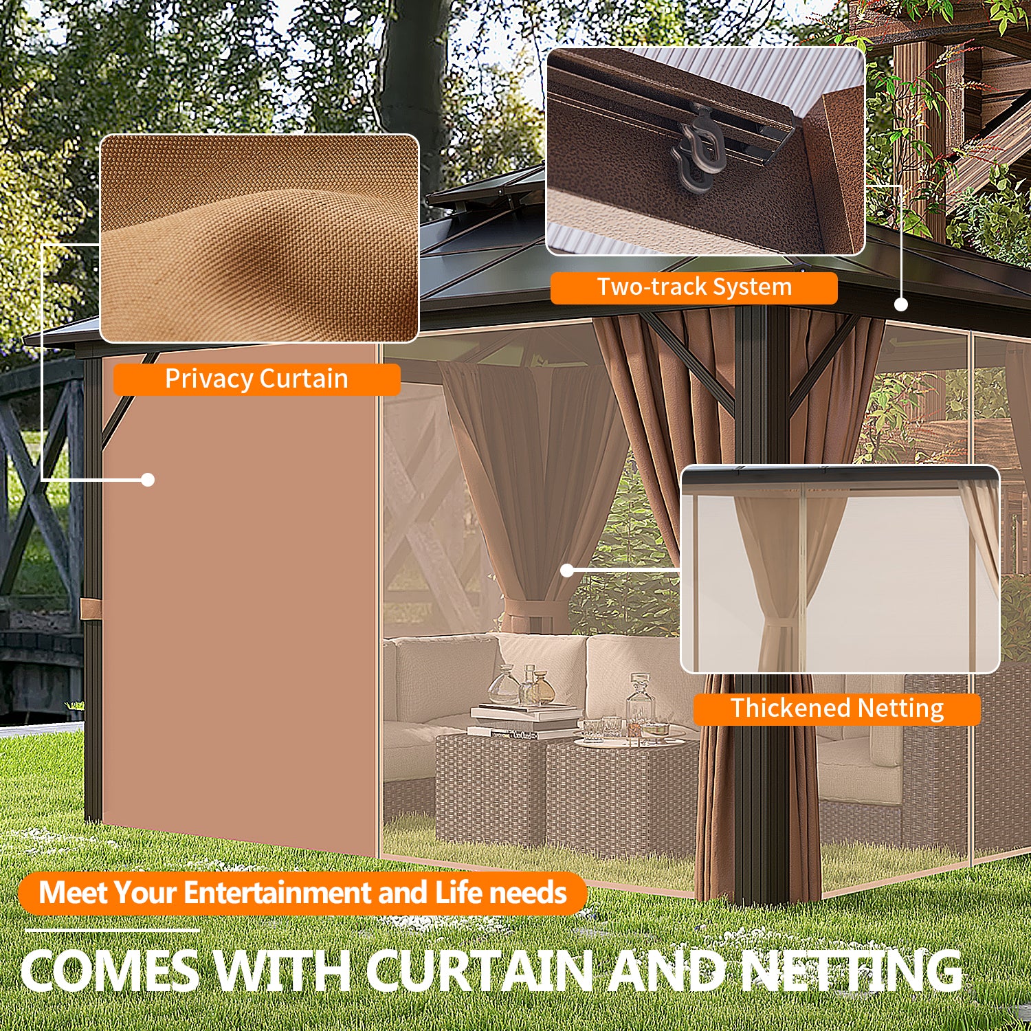 12'X 10' Outdoor Aluminum Hardtop Gazebo with Double Roof for Patio