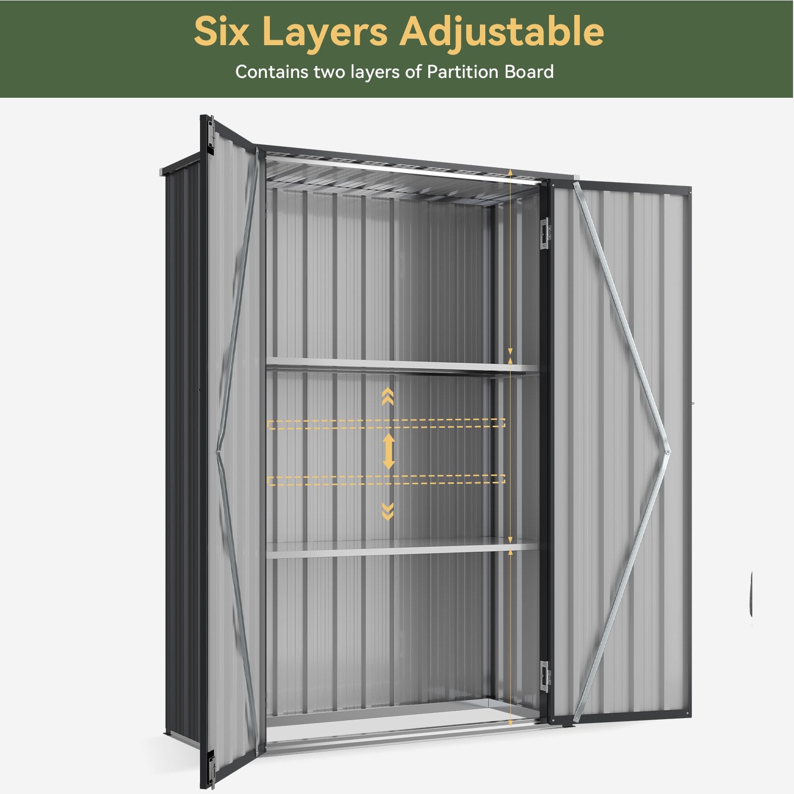 Aoxun 4x1.5 ft. Black Metal Storage Shed with 2 Shelves, Outdoor Waterproof Cabinet