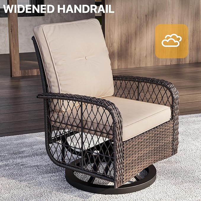 Rocking Rattan Swivel Chair Set with Coffee Table & Optional Ottomans