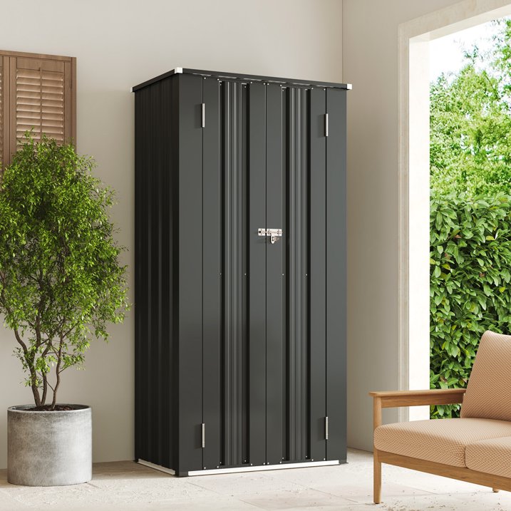 Aoxun 2.5x1.5 ft. Black Metal Storage Shed with 2 Shelves, Outdoor Waterproof Cabinet