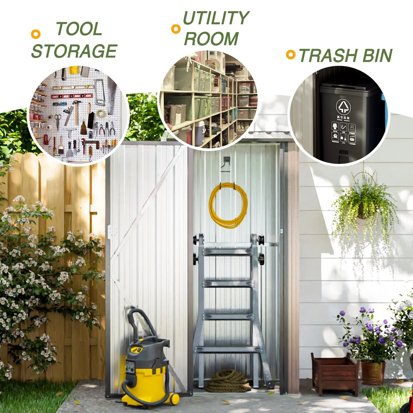 3x2.1ft Outdoor Metal Storage Shed with Lockable Doors, Steel Utility Tool Shed, Brown