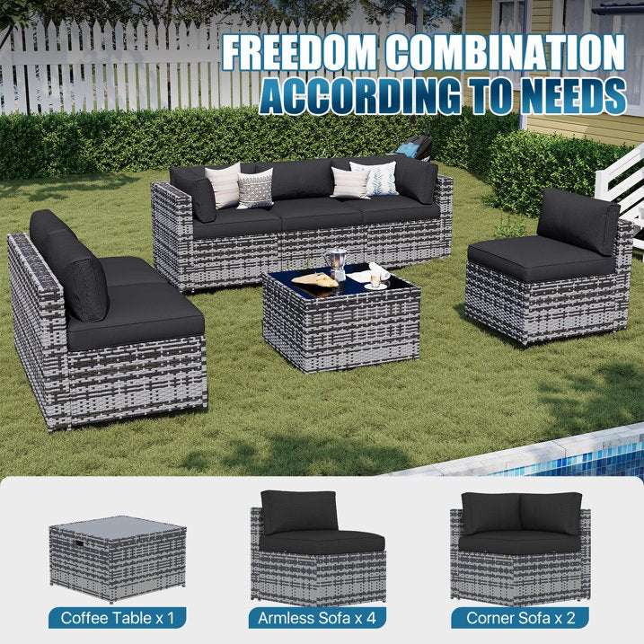 Sunmthink Patio Furniture Sets, 7-Piece Outdoor Patio Furniture with Thick Cushions, Wicker Outdoor Conversation Set and Waterproof Cover for Backyard, Poolside, Garden