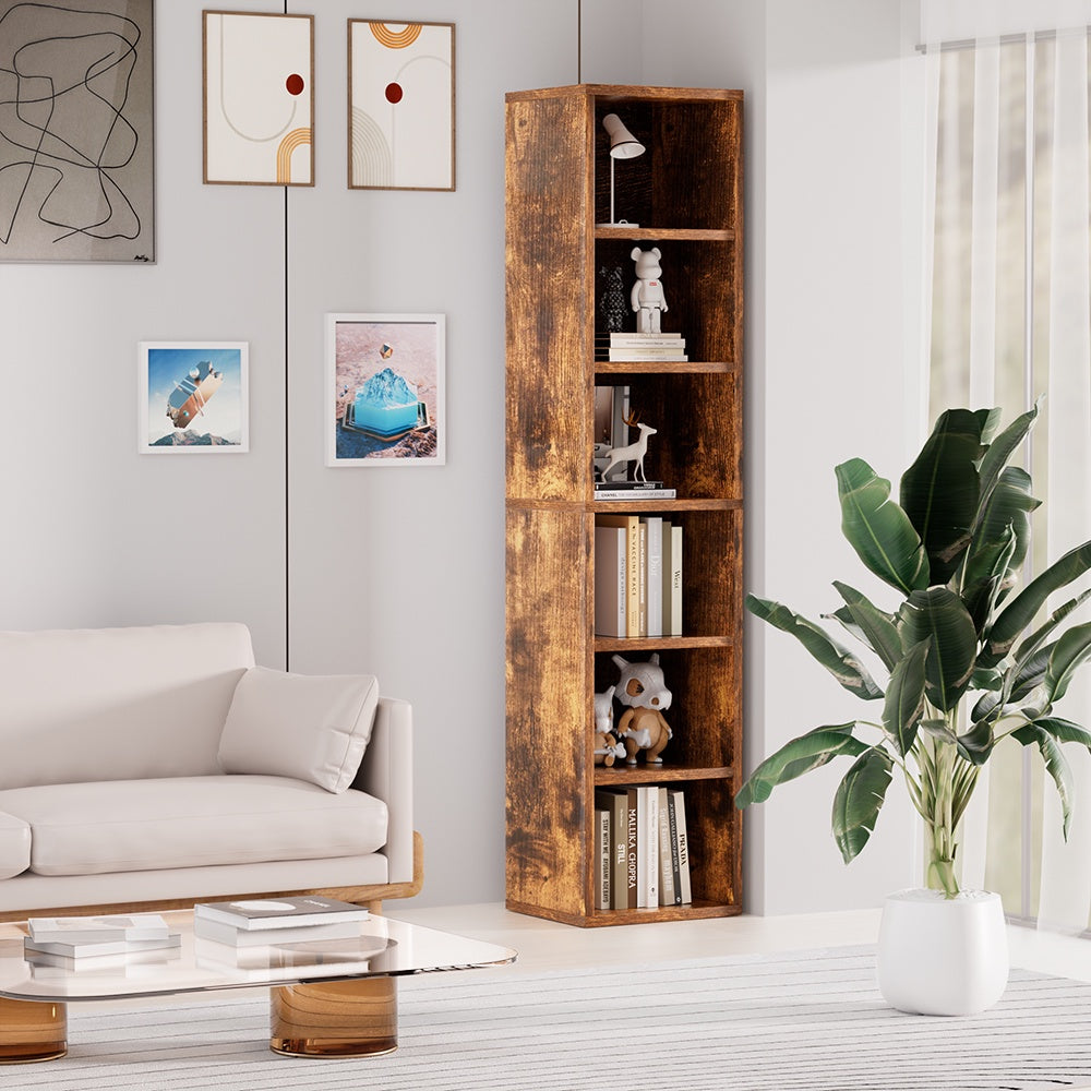 6 Tier Standard Bookcase, 71.5" Tall Wooden Storage Book Shelf for Home Office and Bedroom, Brown