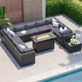 Clouddwell 12-Piece Patio Furniture Set With Fire Table On Sale, Black Rattan Wicker Outdoor Sectional Sofa Couch with Table Patio Conversation Set for Lawn& Backyard,Gray