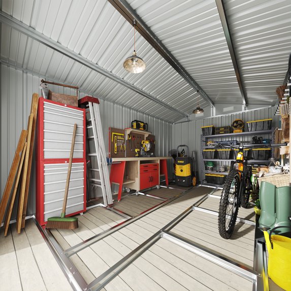 8x12 ft Outdoor Storage Shed, Steel Garden Shed, Brown(Floor included)