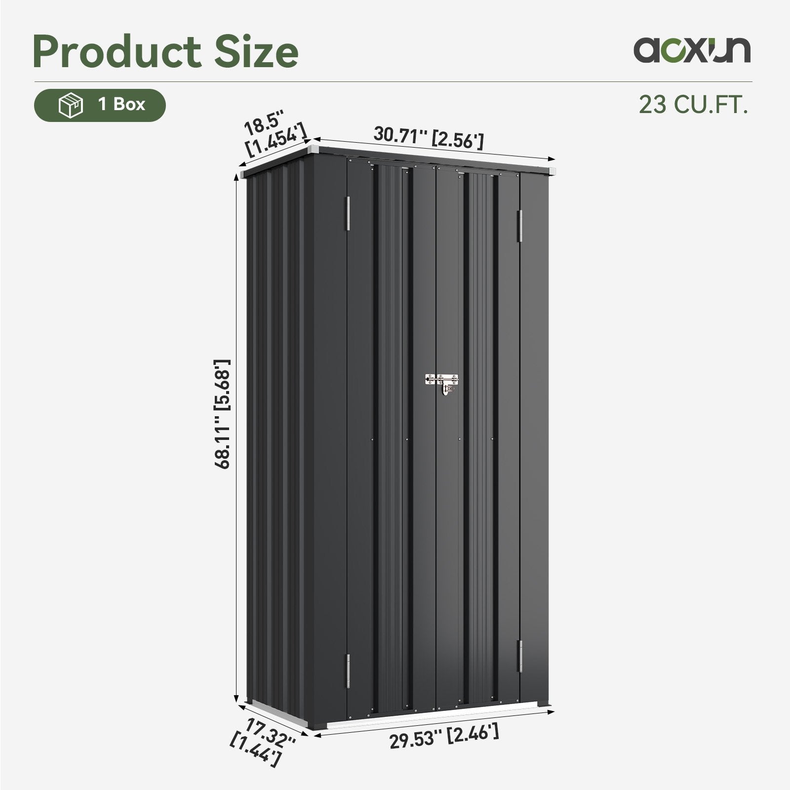 Aoxun 2.5x1.5 ft. Black Metal Storage Shed with 2 Shelves, Outdoor Waterproof Cabinet