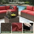 7 Piece Patio Furniture Set Wicker Rattan Patio Conversation Set Outdoor Sectional Sofa Set with Coffee Table and 4” Thickened Cushions, Red (Waterproof Cover Included)