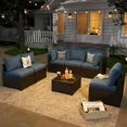 7 Piece Patio Furniture Set Wicker Rattan Patio Sectional Sofa Set Outdoor Seating Furniture with 4'' Thickened Cushion, Navy Blue (Include Waterproof Cover)