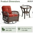 Aoxun 3 Pieces Patio Furniture Set, Patio Swivel Rocker Chairs Set of 2, Wicker Outdoor Bistro Set with Rocking Chair, Thickened Cushions and Table for Porch (Red)