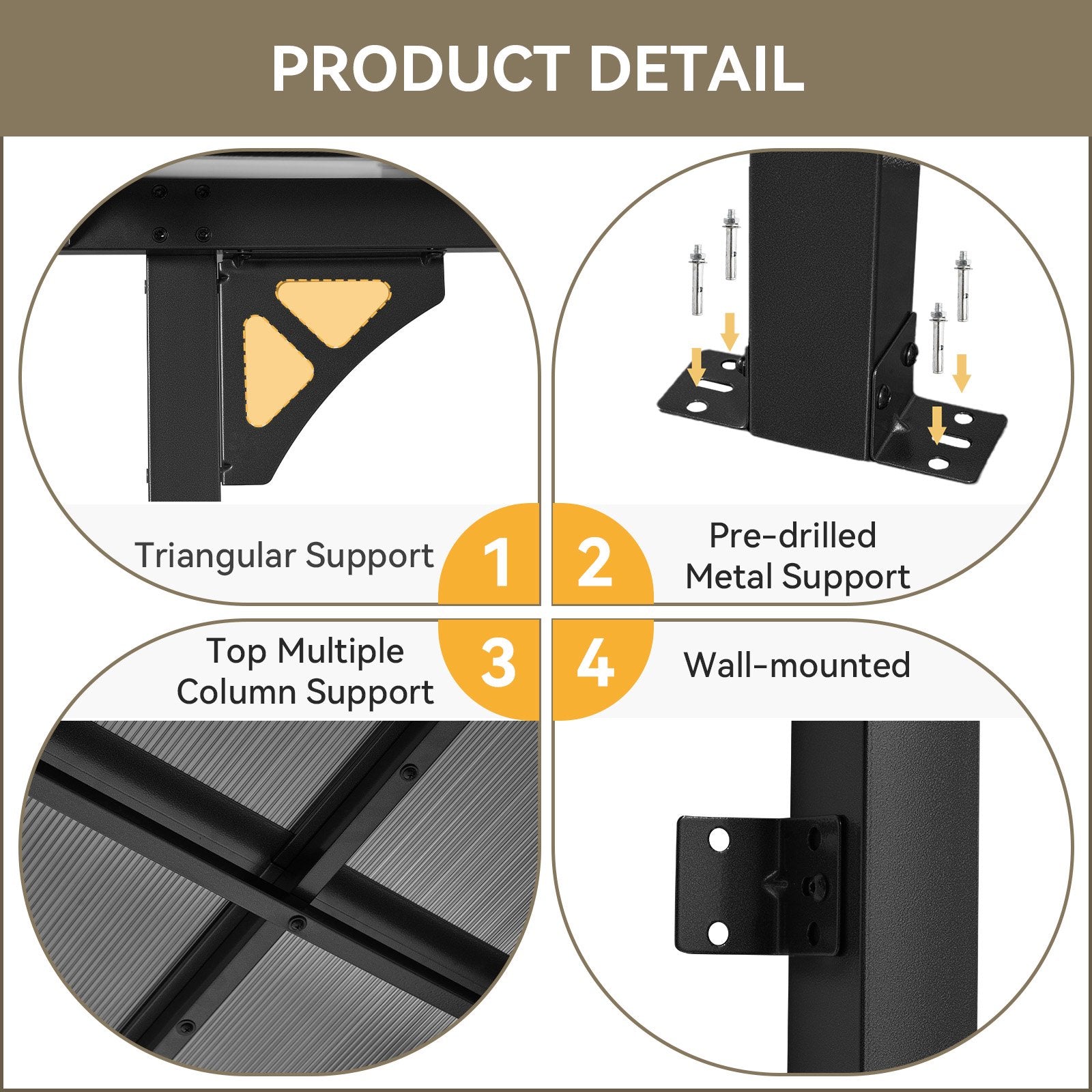 Aoxun 8’x10’ Gazebo, Wall Mounted Gazebos Pergola on Clearance, Outdoor Patio, Large Wall-Mounted Heavy Duty Awnings for Patio, Decks, Backyard(Gray)