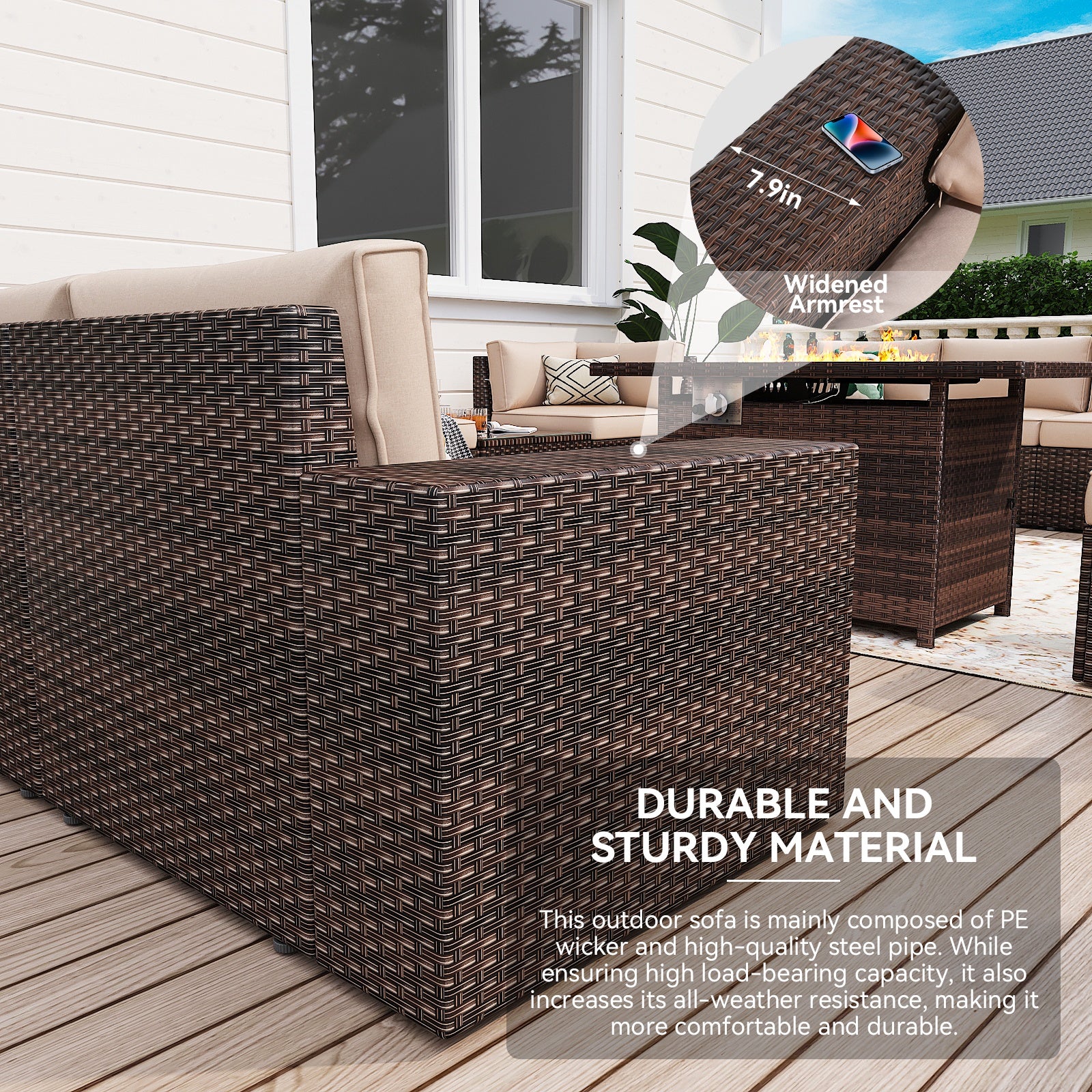3 Pcs Patio Furniture Sets with Coffee Table,Patio Conversation Sets,Brown