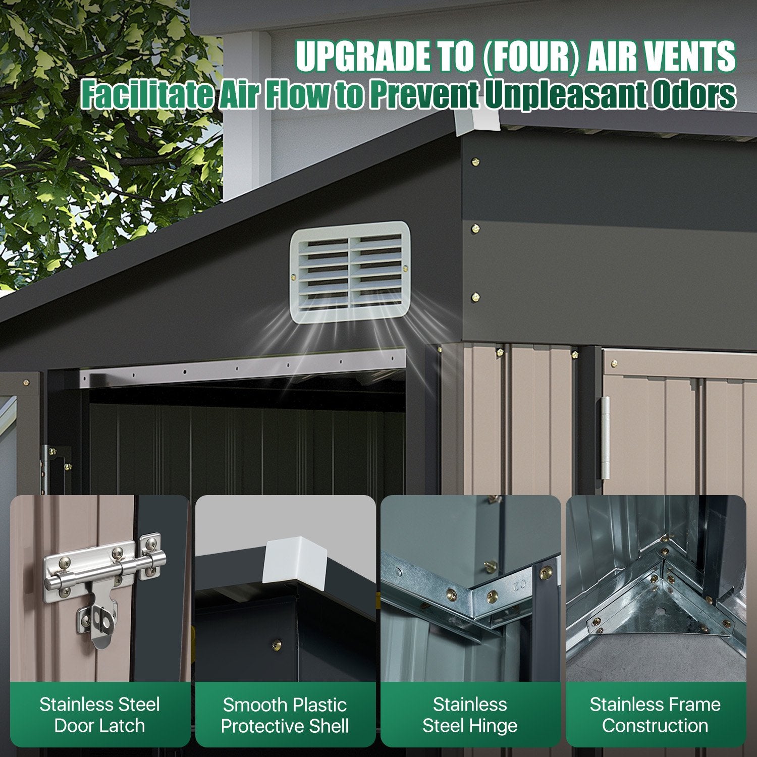 Clouddwell 8ft x 6ft Heavy-Duty Metal Storage Shed with 3 Doors, Lockable Lean-To Design, Weatherproof for Garden & Tools (Brown)