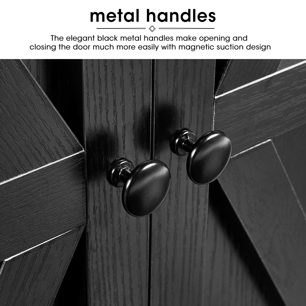 6 Tier Standard Bookcase with Storage and Two Barn Doors, Black