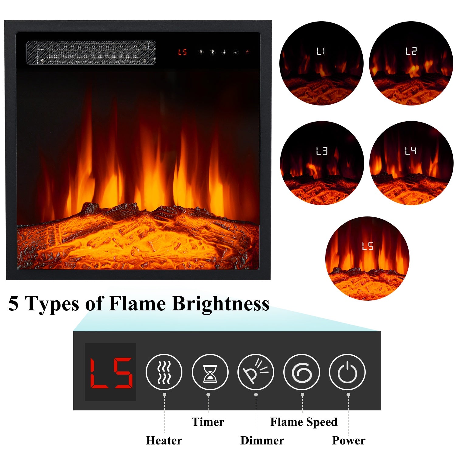 TV Stand with 18" Electric Fireplace, 58"Fireplace TV Stand with LED, Entertainment Center for TVs Up to 65" for Living Room, Bedroom, White