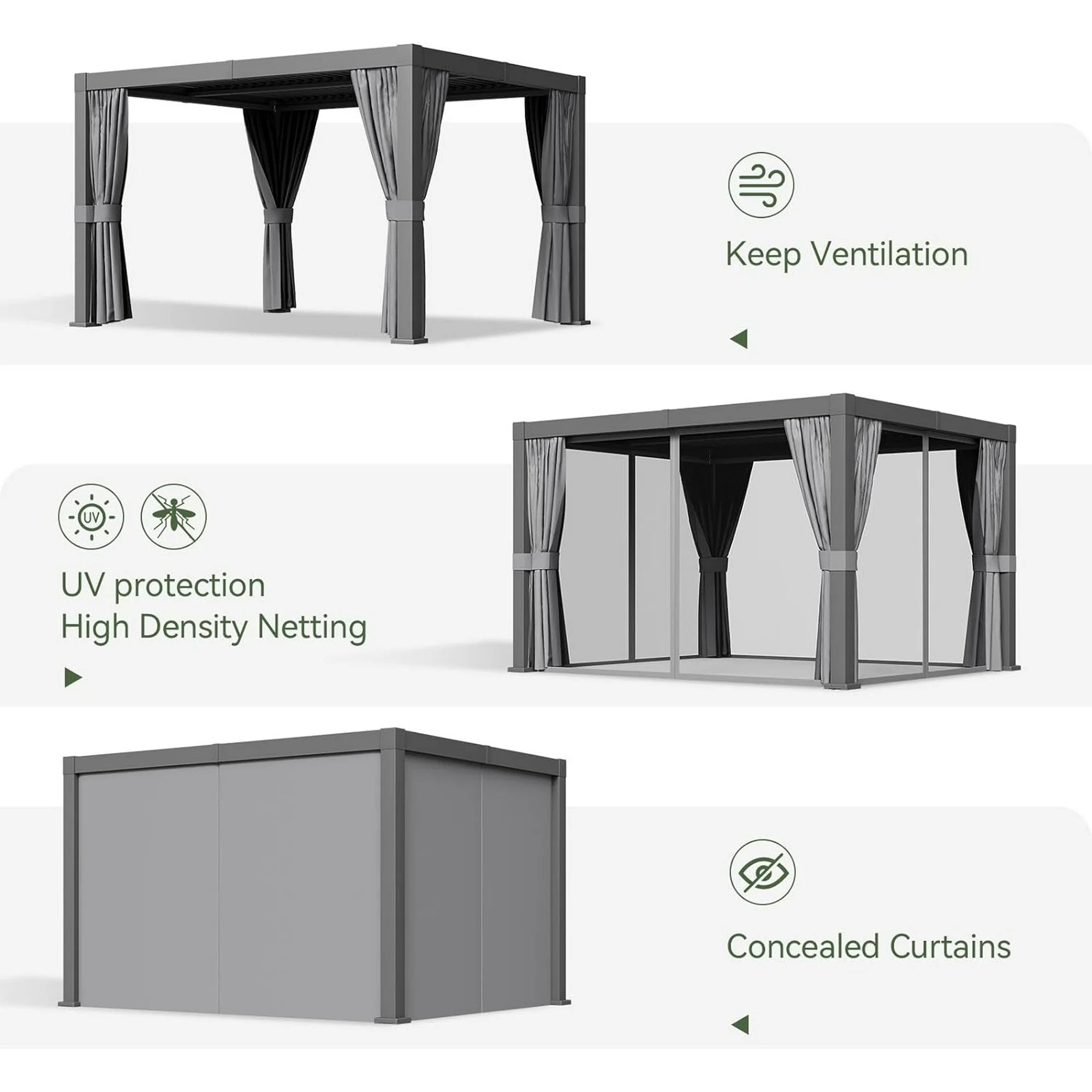 10' x 12' Louvered Pergola, Outdoor Aluminum Pergola with Adjustable