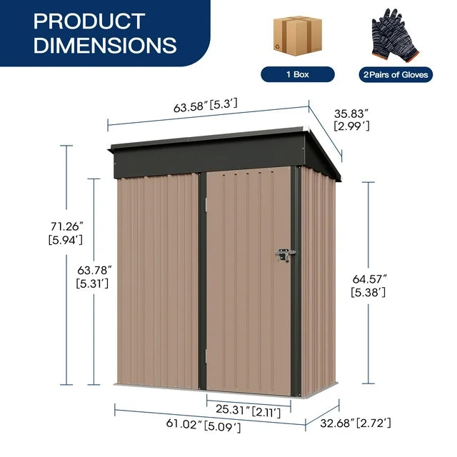 5.1 x 2.7 ft Outdoor Metal Shed, Storage Garden Shed with Lockable Door Tool Shed