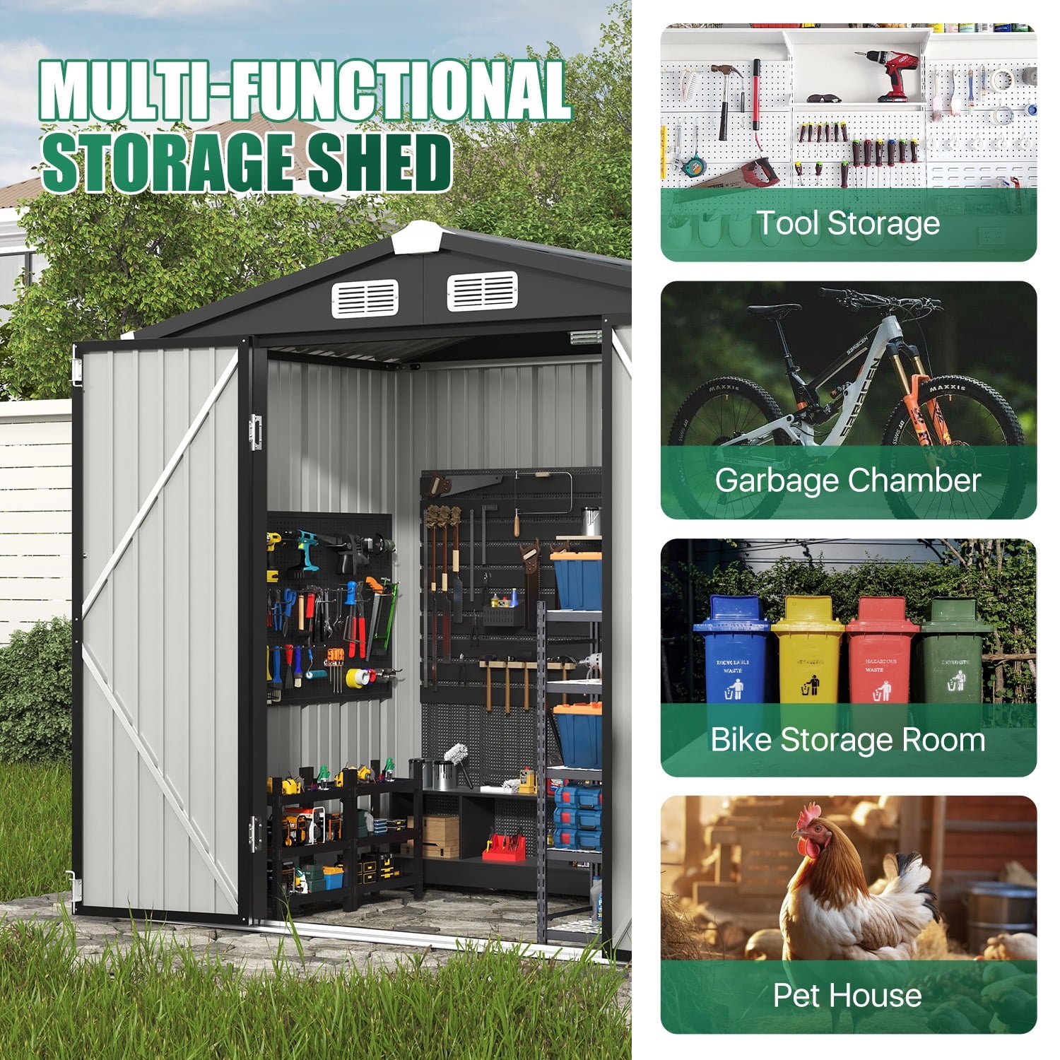 Clouddwell 6 ft. x 4 ft. Outdoor Storage Shed, Black Metal Garden Shed with Lockable Doors & Sloped Roof for Backyard, Patio, Poolside