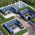 12 Piece Patio Furniture Set with 44” Fire Pit Table Wicker Rattan Patio Sectional Sofa Set Outdoor Seating Furniture with 4'' Thickened Cushion, Navy Blue (Include Waterproof Cover)