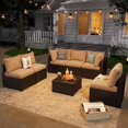 7 Piece Patio Furniture Set Wicker Rattan Patio Sectional Sofa Set Outdoor Seating Furniture with 4'' Thickened Cushion, Beige (Include Waterproof Cover)