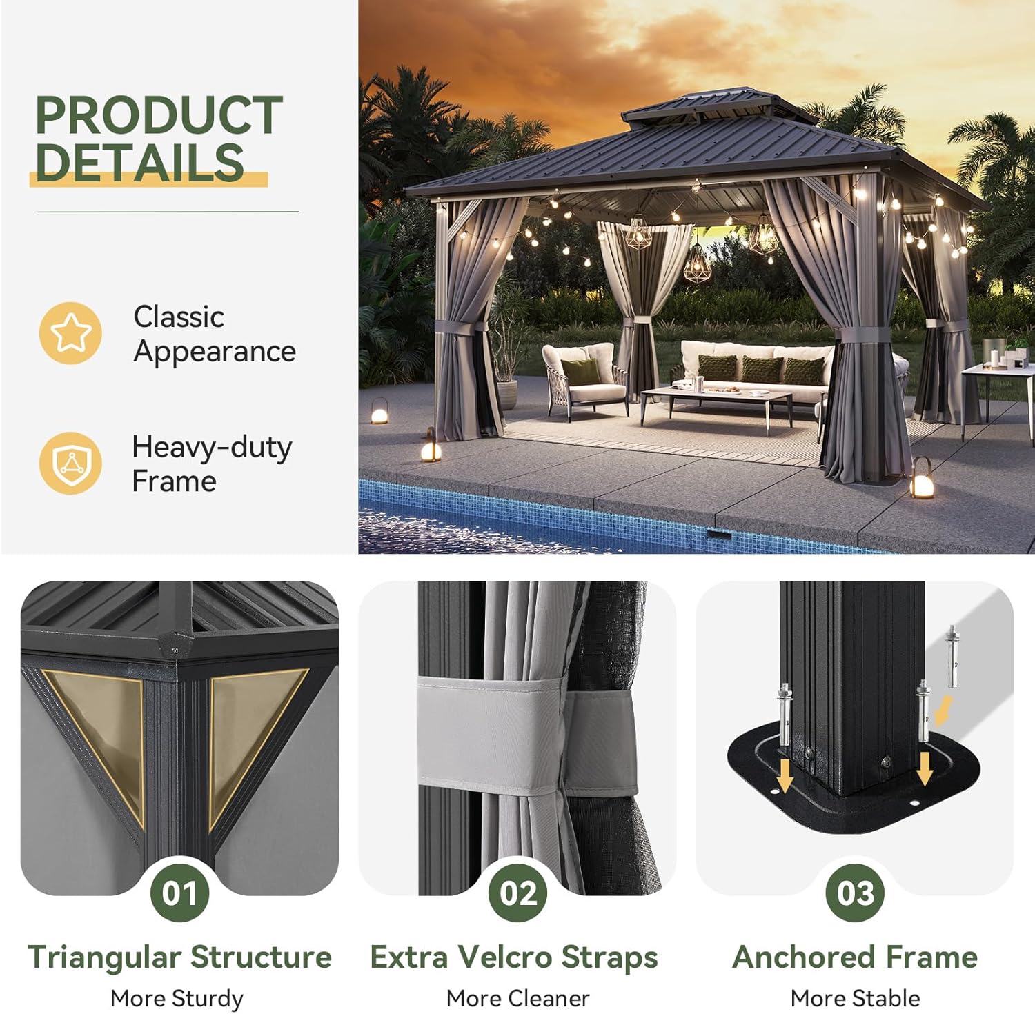 Aoxun Classic Hardtop Gazebo