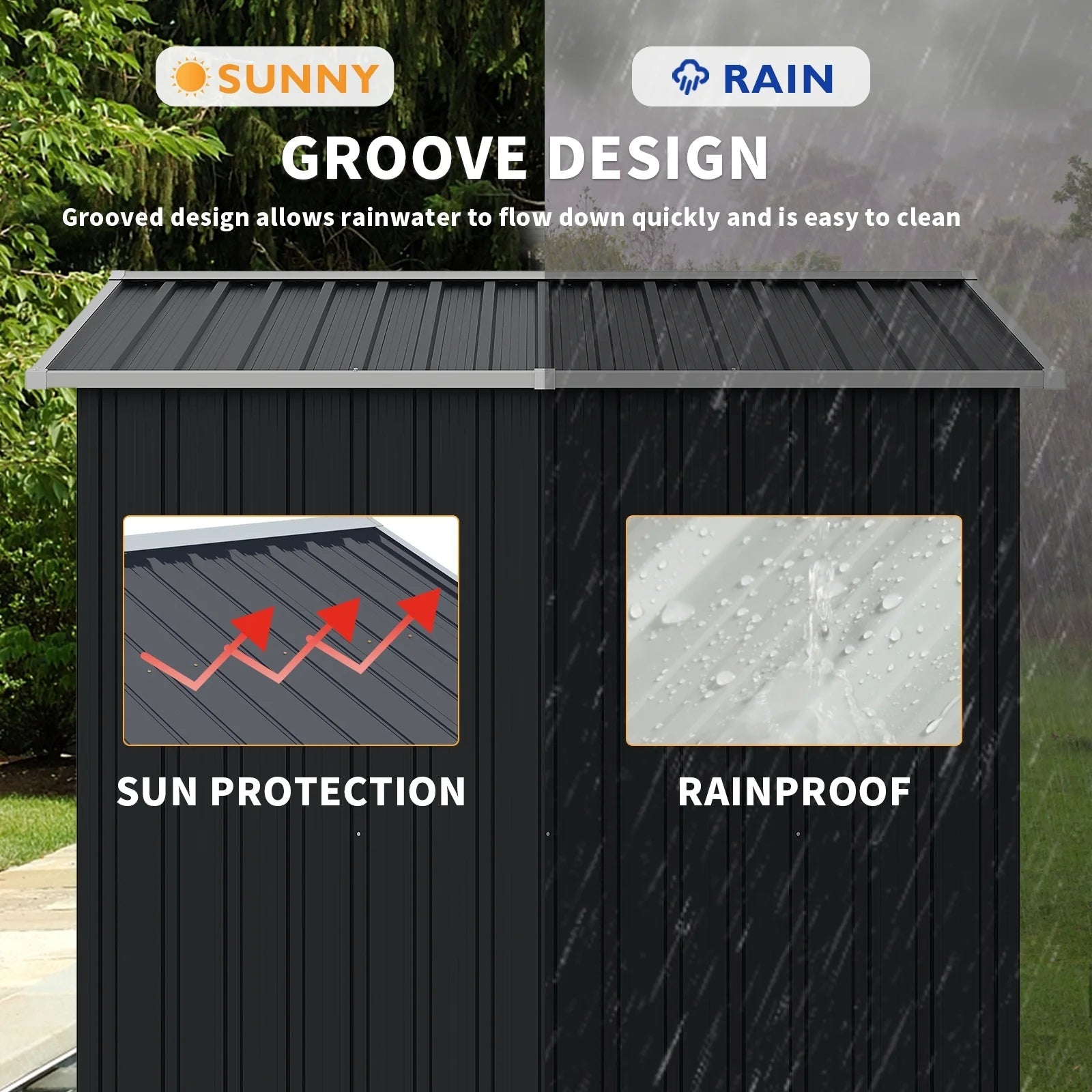 8’x 6’ Outdoor Storage Shed with Base Frame, Metal Garden Tool Shed with Lockable Door, Galvanized Steel Shed for Backyard, Lawn and Patio, Black