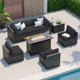 Clouddwell 8-Piece Patio Furniture Set With Fire Table On Sale, Black Rattan Wicker Outdoor Sectional Sofa Couch with Table Patio Conversation Set for Lawn& Backyard,Black
