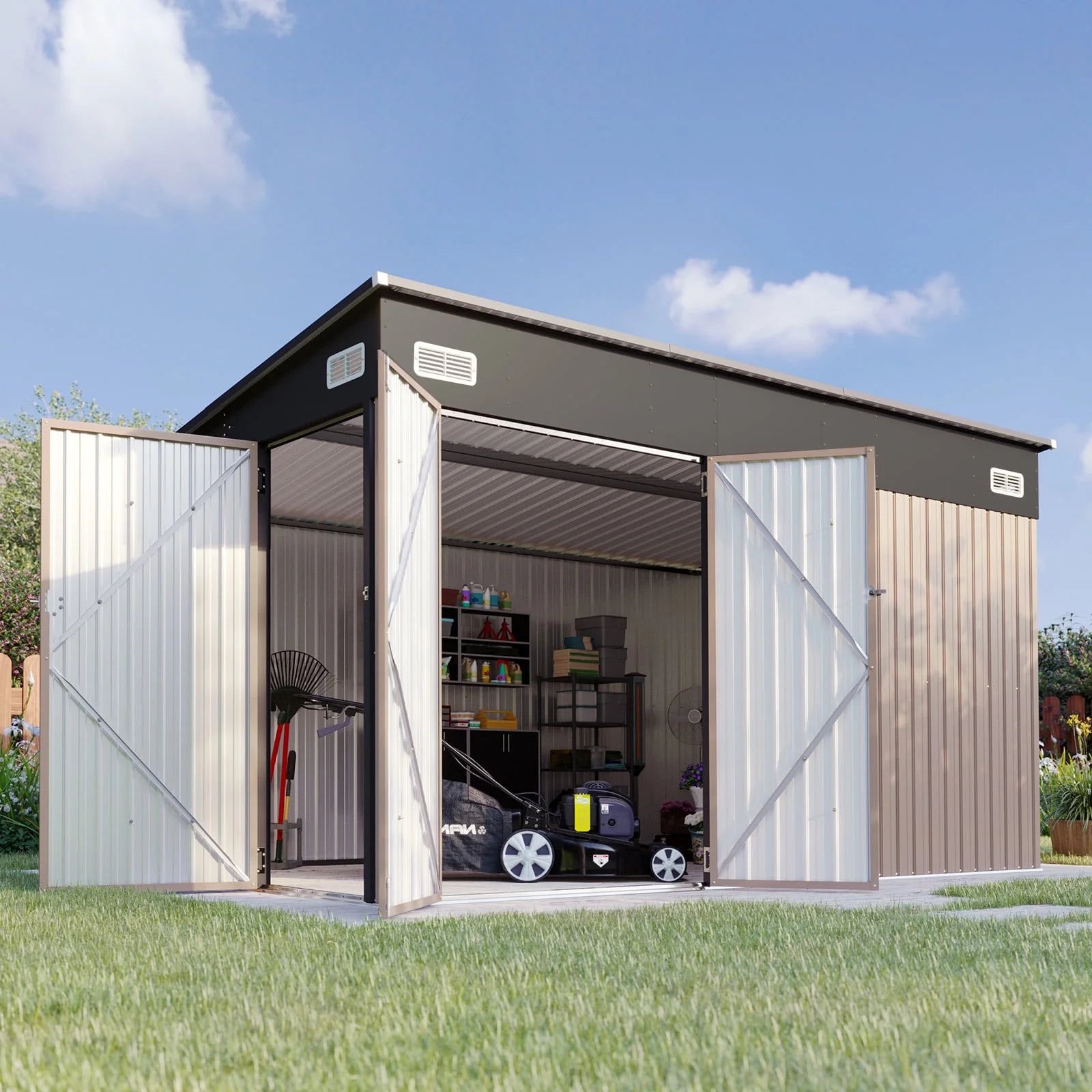 11.5'x7.3' Shed Outdoor Storage Shed with Triple Lockable Door Metal Storage