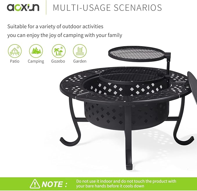 Outdoor Wood Burning Fire Pit with 2 Grills