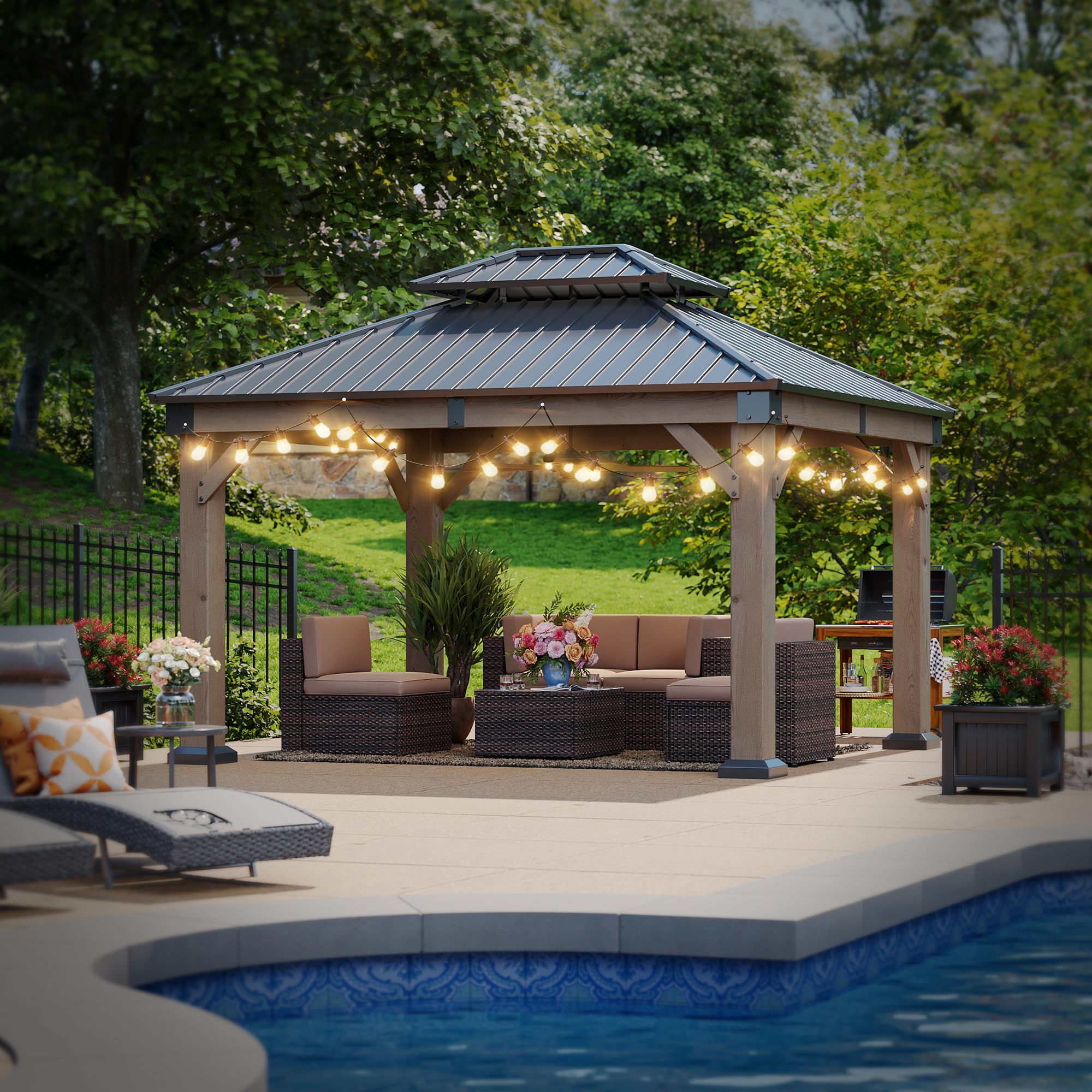 AOXUN Cedar Wooden Gazebo