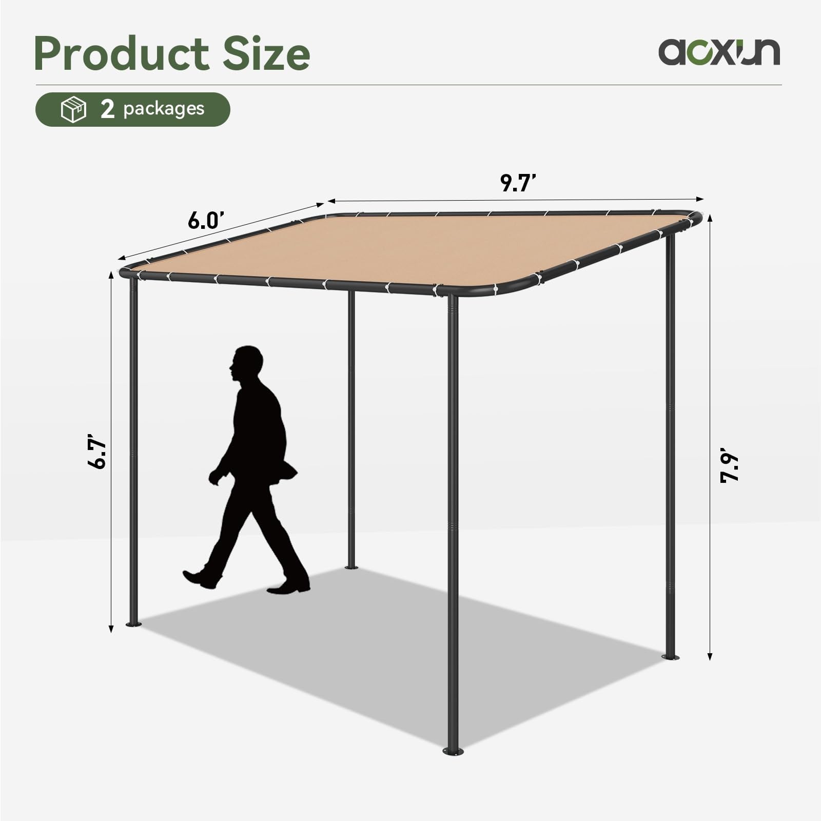 Aoxun 10x6 Wall-Mounted Canopy Gazebo with Water Resistant & UV-Resistant, Lean to Pergola with Sloped Roof Outdoor for Backyard, Deck, Patio or Garden Khaki