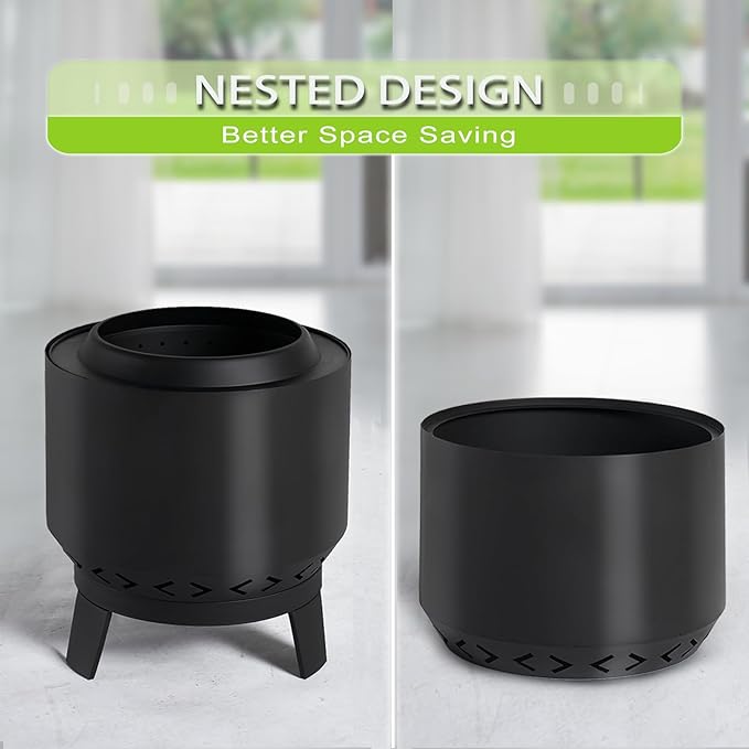 19" Smokeless Fire Pits with Removable Ash Pan & Waterproof Cover Bag