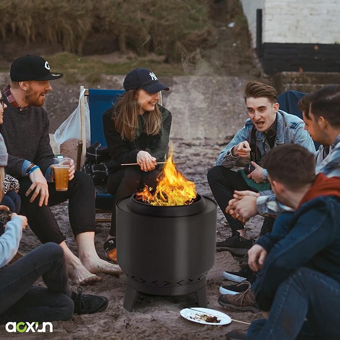 19" Smokeless Fire Pits with Removable Ash Pan & Waterproof Cover Bag