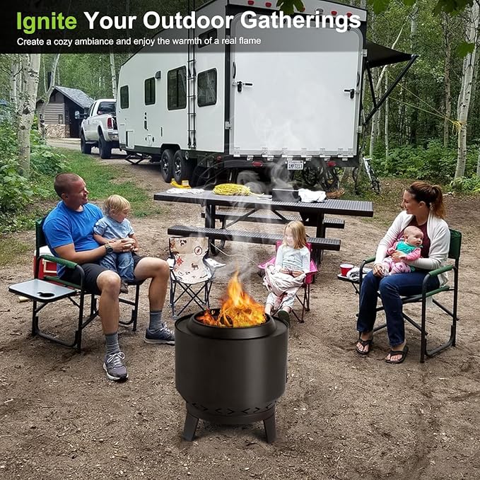 19" Smokeless Fire Pits with Removable Ash Pan & Waterproof Cover Bag