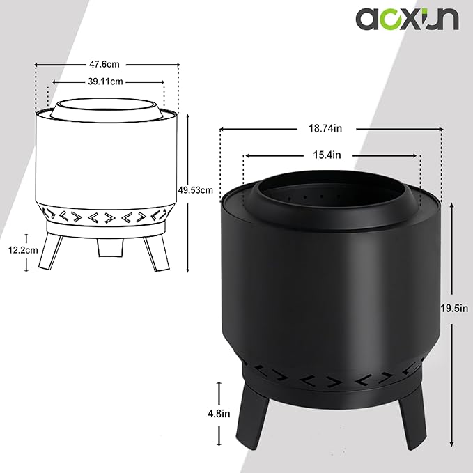 19" Smokeless Fire Pits with Removable Ash Pan & Waterproof Cover Bag