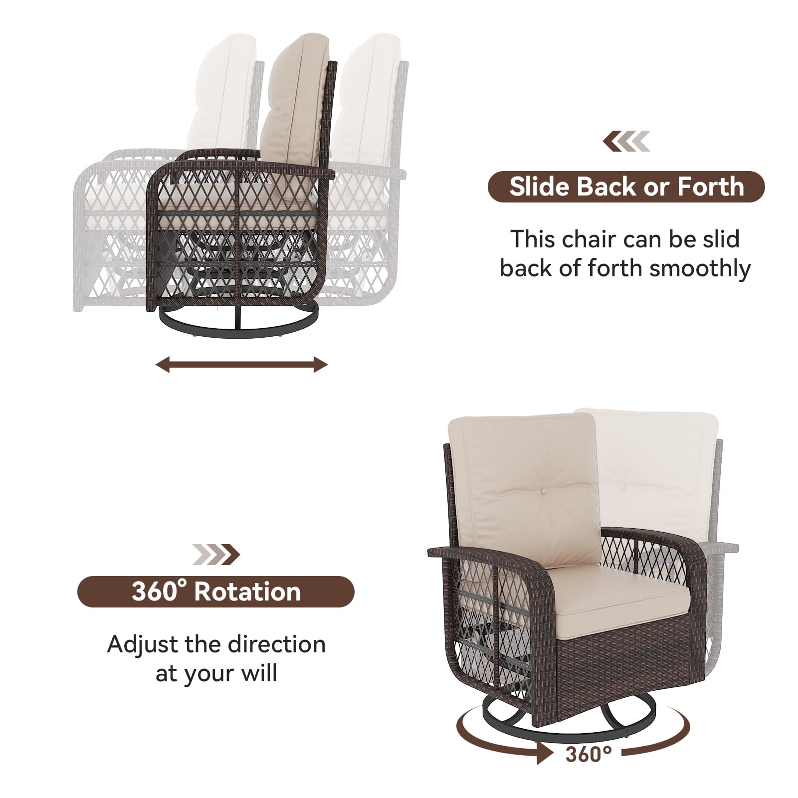 10Pcs Patio Furniture Swivel Rocker Chair Sets With Fire Pit Table All-Weather Wicker Outdoor Conversation Set Outside Rattan Sectional Sofa with Coffer Table ,Beige(with Waterproof Cover)