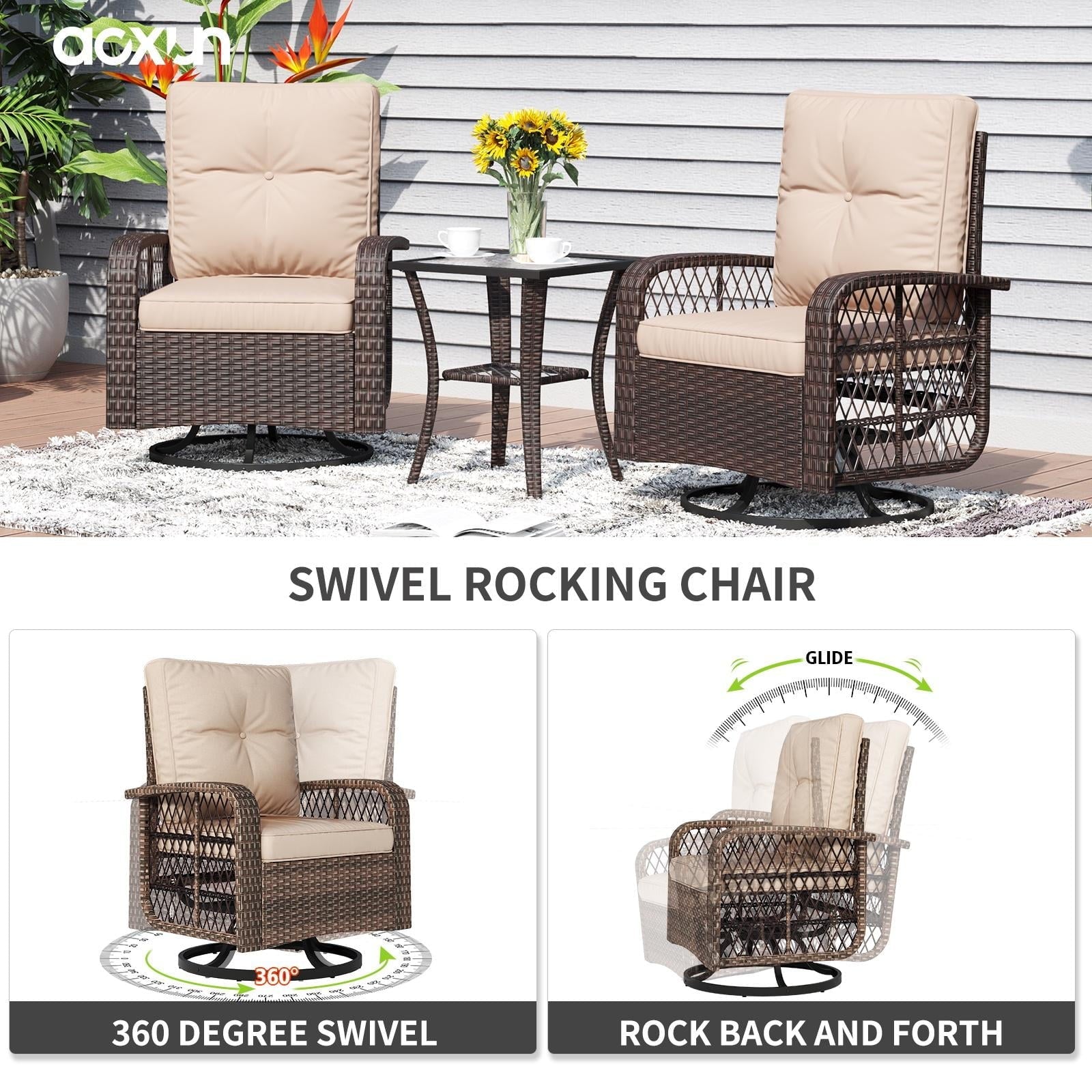 10pcs Patio Conversation Set with Fire Pit Table , Outdoor PE Rattan Sectional Sofa Sets with Swivel Chairs for Backyard,Beige