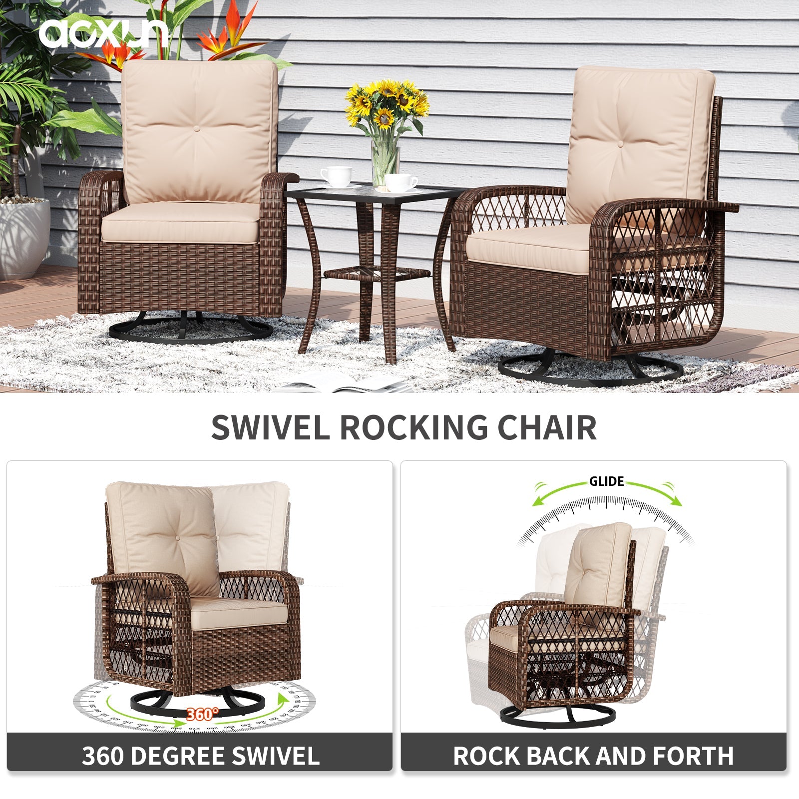 10pcs Patio Conversation Set with Fire Pit Table(Include Waterproof Cover) , Outdoor PE Rattan Sectional Sofa Sets with Swivel Chairs for Backyard,Beige