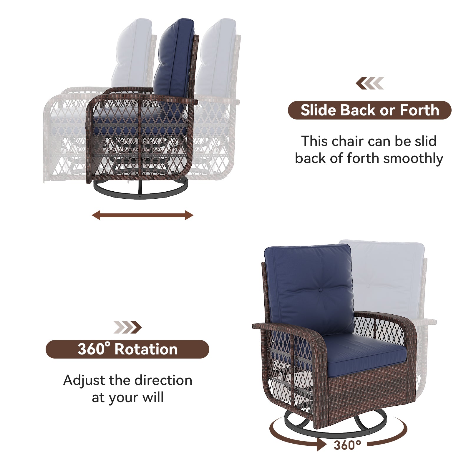 10Pcs Patio Furniture Swivel Rocker Chair Sets With Fire Pit Table All-Weather Wicker Outdoor Conversation Set Outside Rattan Sectional Sofa with Coffer Table ,Blue(with Waterproof Cover)