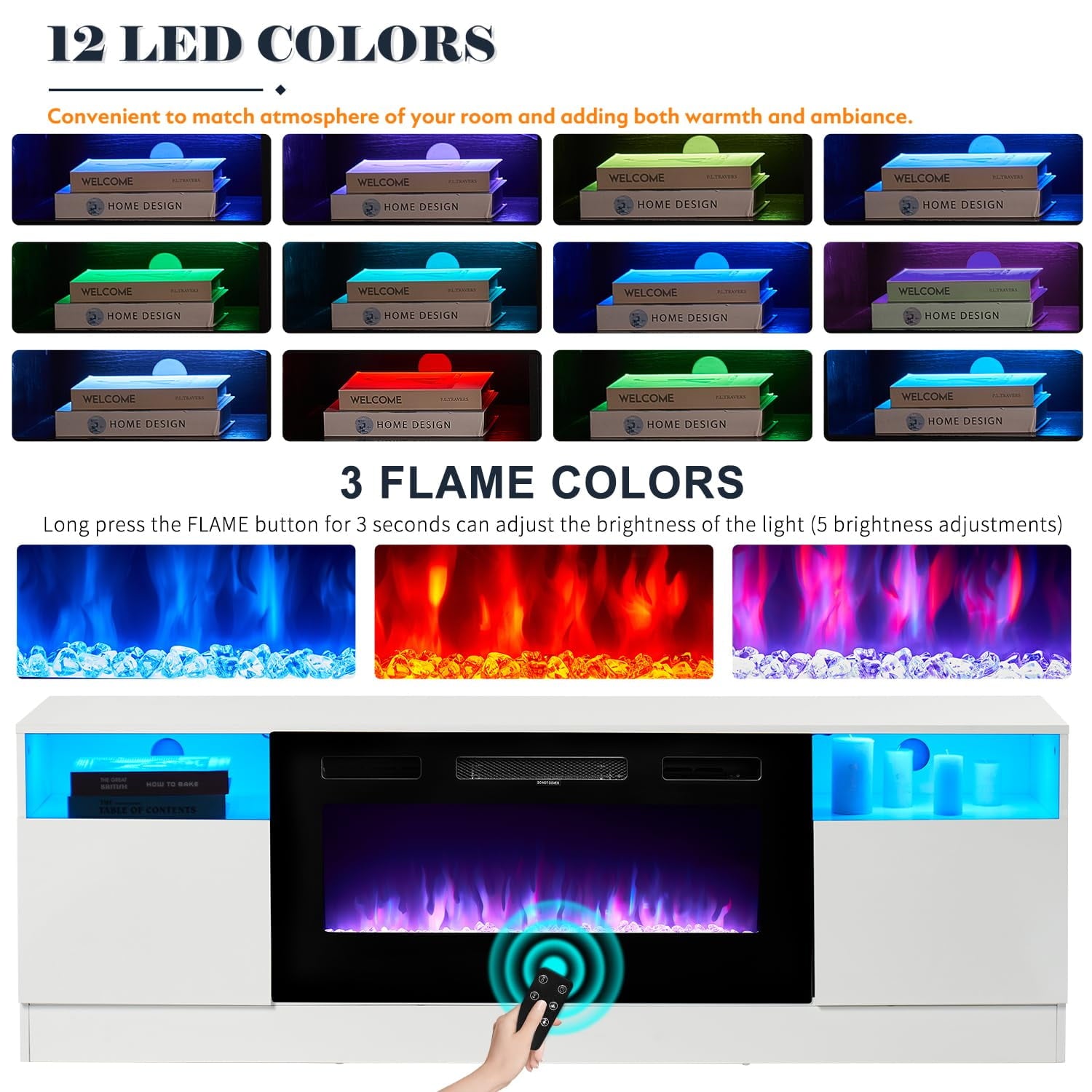 2-Piece Table Set Includes Modern Coffee Table and Spacious 36" Fireplace TV Stand for TVs up to 80", Elegant Tables for Living Room, White