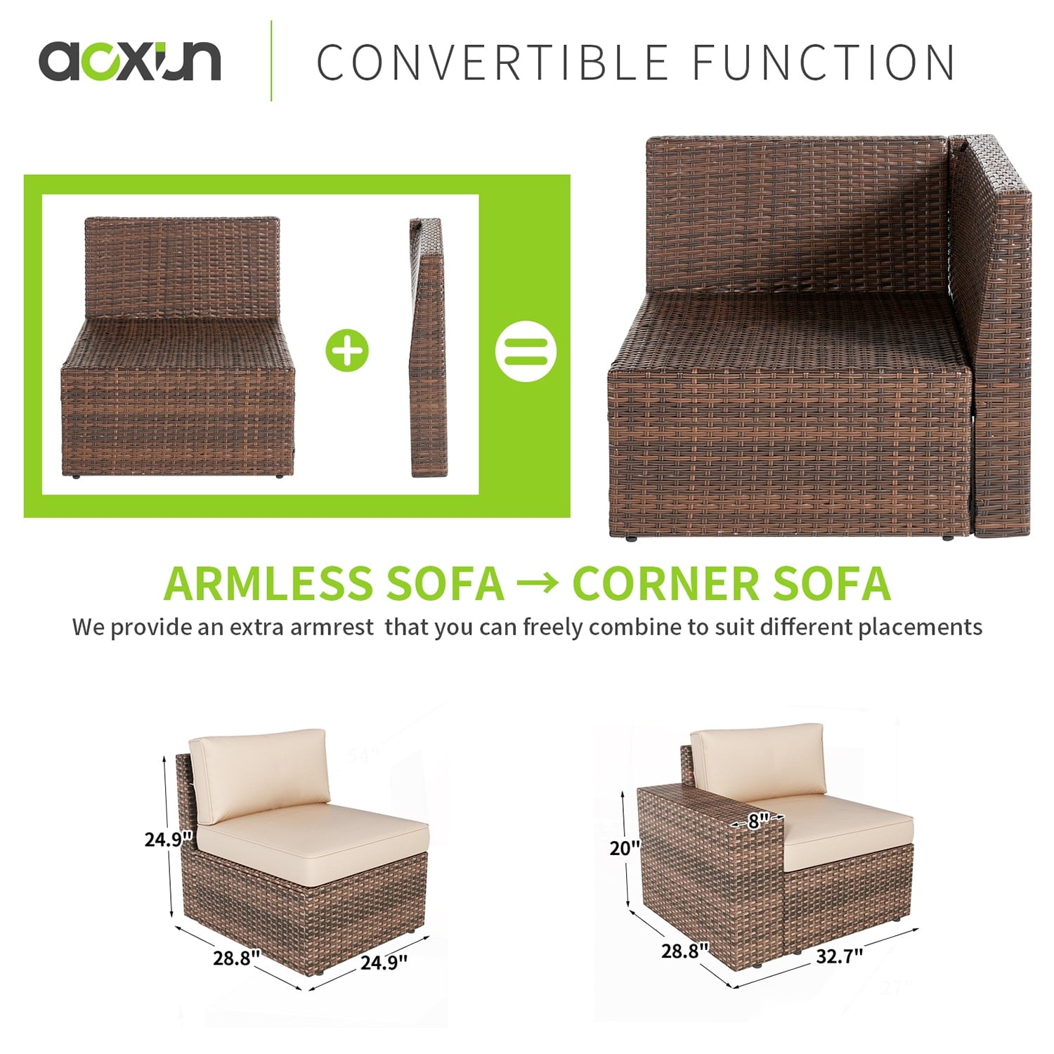 3 Pieces Patio Furniture Sets, Outdoor Furniture Set with Coffee Table, Beige