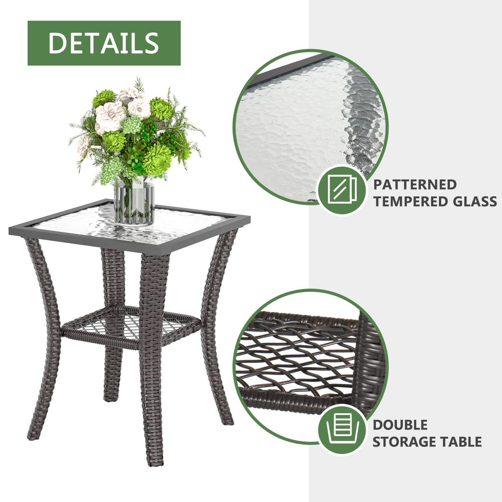 3 Pcs Outdoor Wicker Swivel Rocker Patio Set,360 Degree Swivel Rocking Chairs Elegant Wicker Patio Bistro Set with Premium Cushions and Armored Glass Top Side Table for Backyard -Brown