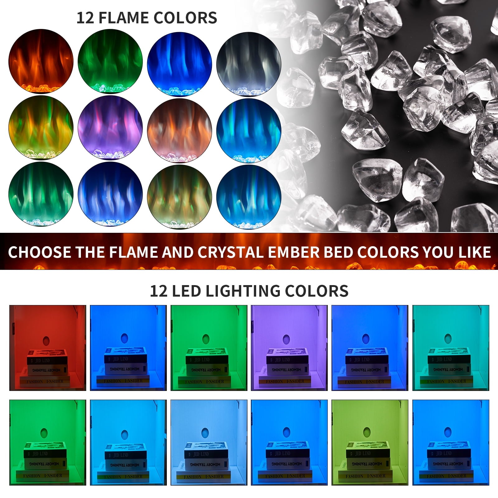 58" Fireplace TV Stand for TVs up to 65 Inch, Entertainment Center with 23" Electric Fireplace, Glass Doors, Media Console Cabinet for Living Room, White